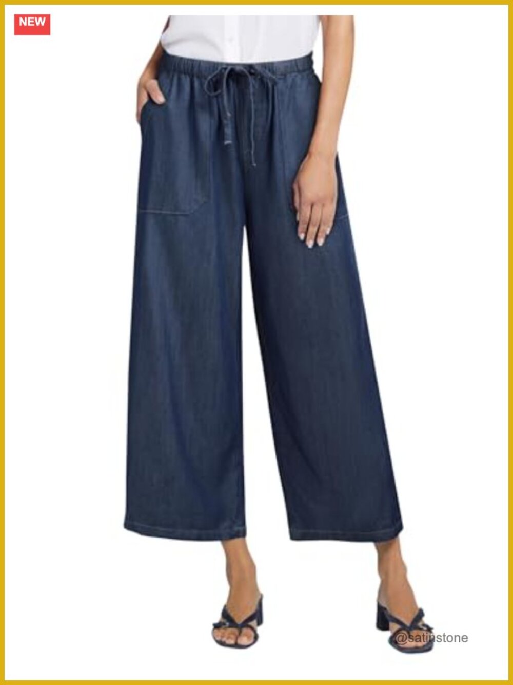 Wide Leg Denim Jeans Women Pull On High Waisted Elastic